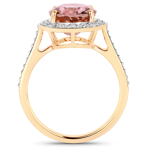4.80 Carat Genuine Pink Tourmaline and White Diamond 14K Yellow Gold Ring