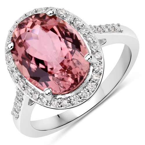 Rings-5.32 Carat Genuine Pink Tourmaline and White Diamond 14K White Gold Ring