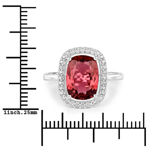 3.16 Carat Genuine Pink Tourmaline and White Diamond 14K White Gold Ring