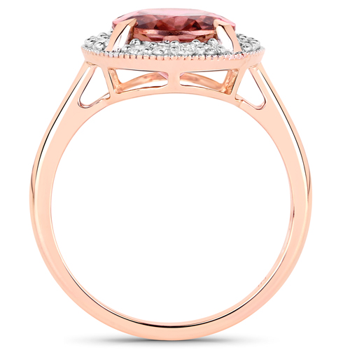 3.17 Carat Genuine Royal Blue Pink Tourmaline and White Diamond 14K Rose Gold Ring