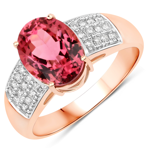 Rings-3.09 Carat Genuine Royal Pink Tourmaline and White Diamond 14K Rose Gold Ring