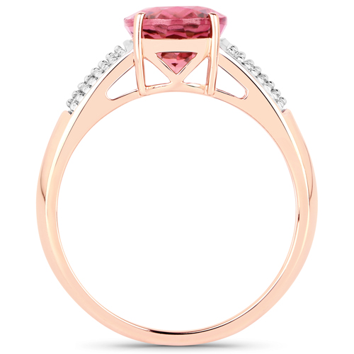 3.09 Carat Genuine Royal Pink Tourmaline and White Diamond 14K Rose Gold Ring