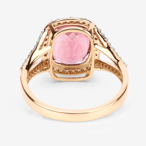 3.58 Carat Genuine Pink Tourmaline and White Diamond 14K Yellow Gold Ring