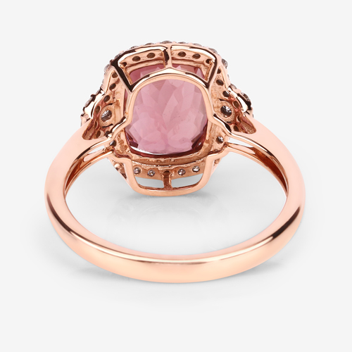 3.66 Carat Genuine Pink Tourmaline and White Diamond 14K Rose Gold Ring
