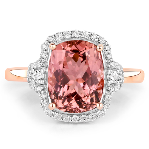3.66 Carat Genuine Pink Tourmaline and White Diamond 14K Rose Gold Ring