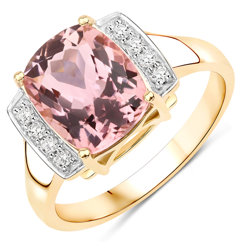 Rings-3.04 Carat Genuine Pink Tourmaline and White Diamond 14K Yellow Gold Ring