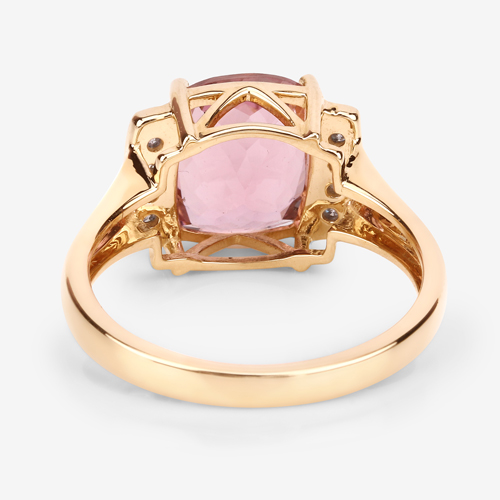 3.04 Carat Genuine Pink Tourmaline and White Diamond 14K Yellow Gold Ring