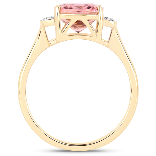 3.04 Carat Genuine Pink Tourmaline and White Diamond 14K Yellow Gold Ring