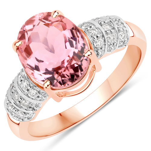 Rings-3.11 Carat Genuine Pink Tourmaline and White Diamond 14K Rose Gold Ring