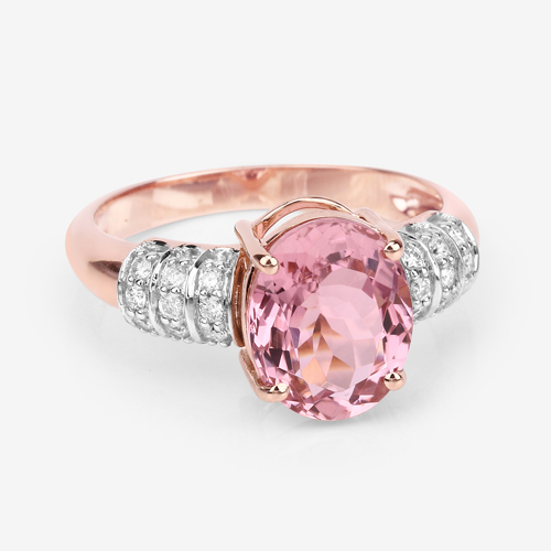 3.11 Carat Genuine Pink Tourmaline and White Diamond 14K Rose Gold Ring