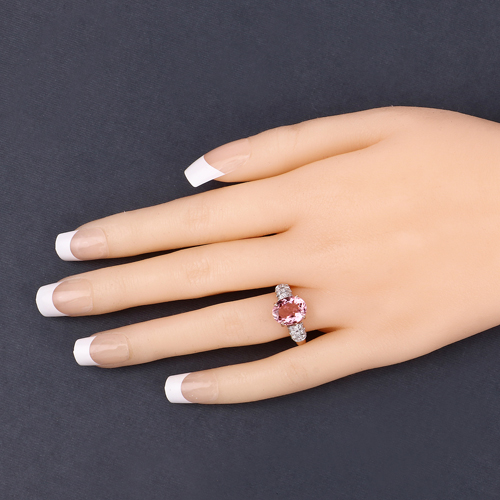 3.11 Carat Genuine Pink Tourmaline and White Diamond 14K Rose Gold Ring