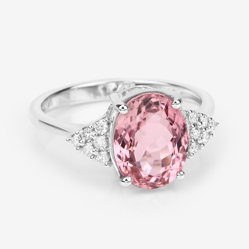 3.36 Carat Genuine Pink Tourmaline and White Diamond 14K White Gold Ring