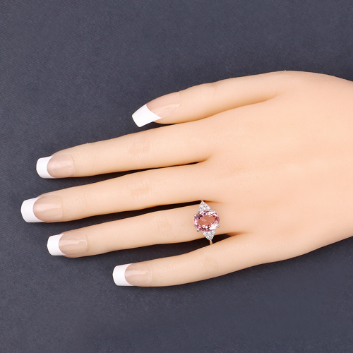 3.36 Carat Genuine Pink Tourmaline and White Diamond 14K White Gold Ring