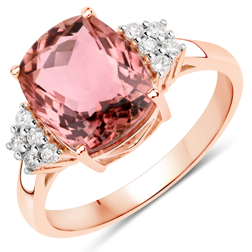 Rings-3.36 Carat Genuine Pink Tourmaline and White Diamond 14K Rose Gold Ring