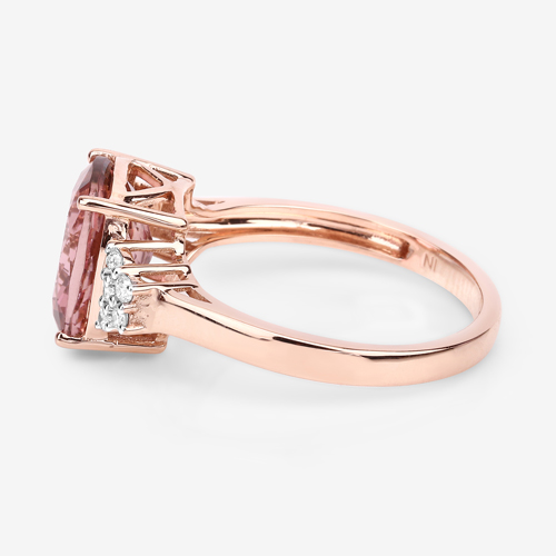 3.36 Carat Genuine Pink Tourmaline and White Diamond 14K Rose Gold Ring