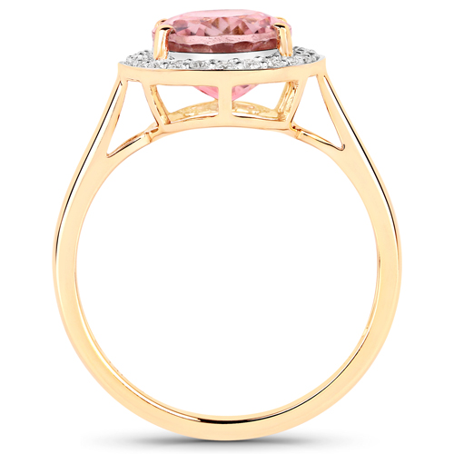 3.21 Carat Genuine Pink Tourmaline and White Diamond 14K Yellow Gold Ring