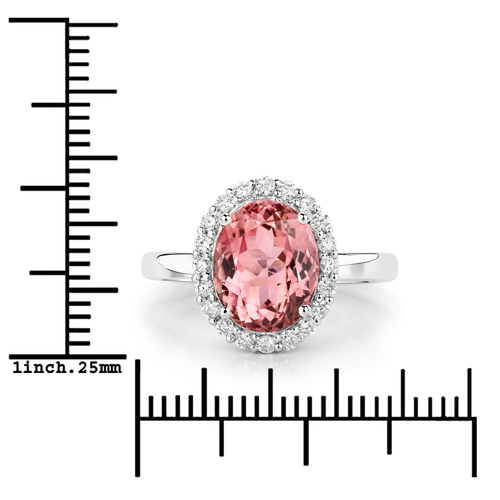4.08 Carat Genuine Pink Tourmaline and White Diamond 14K White Gold Ring