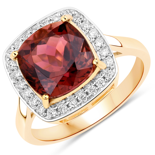 Rings-4.52 Carat Genuine Pink Tourmaline and White Diamond 14K Yellow Gold Ring