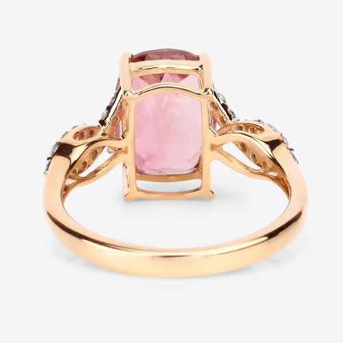 3.64 Carat Genuine Pink Tourmaline and White Diamond 14K Yellow Gold Ring
