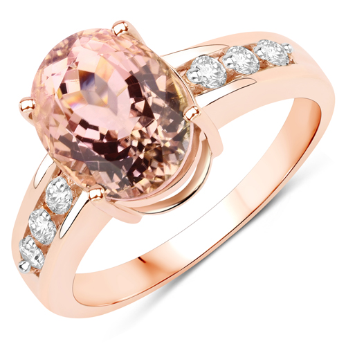 Rings-4.00 Carat Genuine Pink Tourmaline and White Diamond 14K Rose Gold Ring