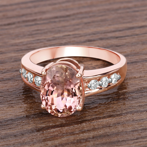 4.00 Carat Genuine Pink Tourmaline and White Diamond 14K Rose Gold Ring