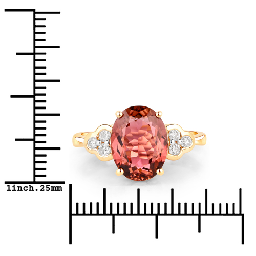 3.31 Carat Genuine Pink Tourmaline and White Diamond 14K Yellow Gold Ring