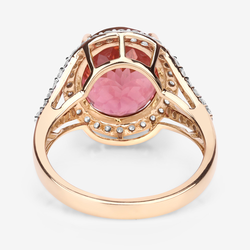 6.51 Carat Genuine Pink Tourmaline and White Diamond 14K Yellow Gold Ring