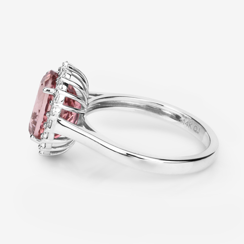6.71 Carat Genuine Pink Tourmaline and White Diamond 14K White Gold Ring