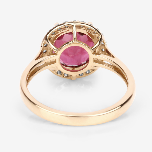 2.96 Carat Genuine Pink Tourmaline and White Diamond 14K Yellow Gold Ring