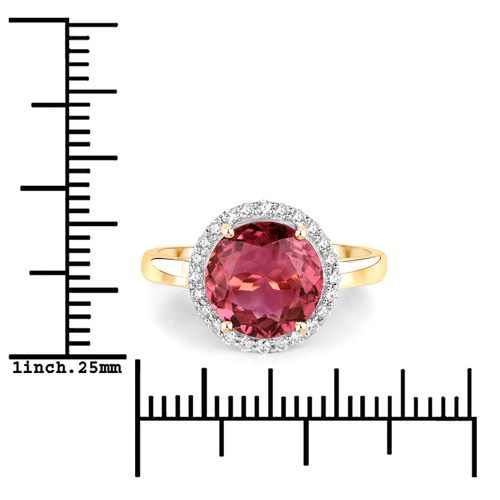 2.96 Carat Genuine Pink Tourmaline and White Diamond 14K Yellow Gold Ring