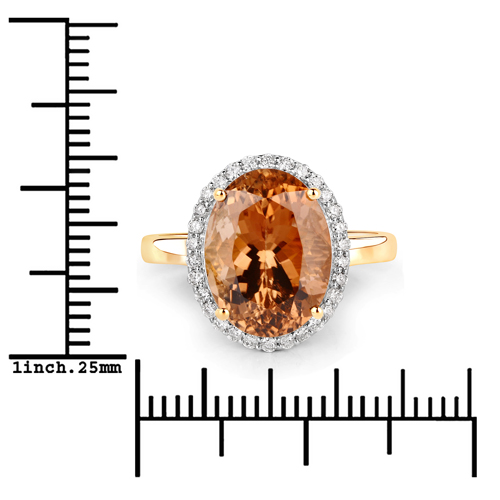 6.10 Carat Genuine Rare Orange Tourmaline and White Diamond 14K Yellow Gold Ring