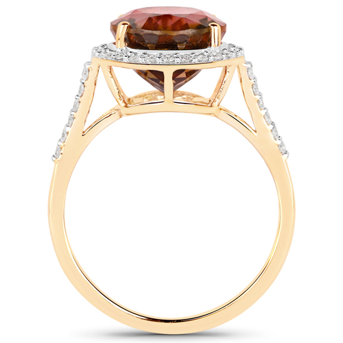 5.62 Carat Genuine Royal Pink Tourmaline and White Diamond 14K Yellow Gold Ring