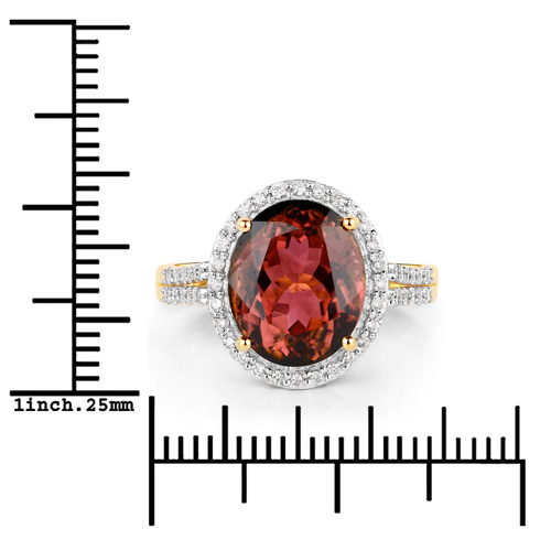 5.62 Carat Genuine Royal Pink Tourmaline and White Diamond 14K Yellow Gold Ring