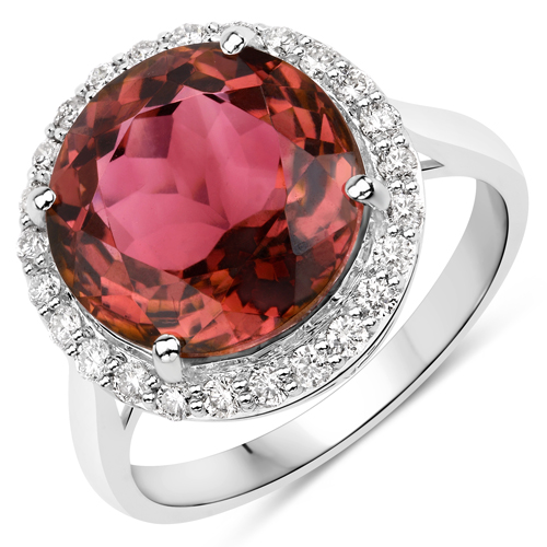 Rings-6.46 Carat Genuine Royal Pink Tourmaline and White Diamond 14K White Gold Ring