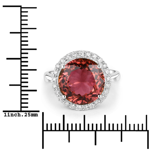 6.46 Carat Genuine Royal Pink Tourmaline and White Diamond 14K White Gold Ring