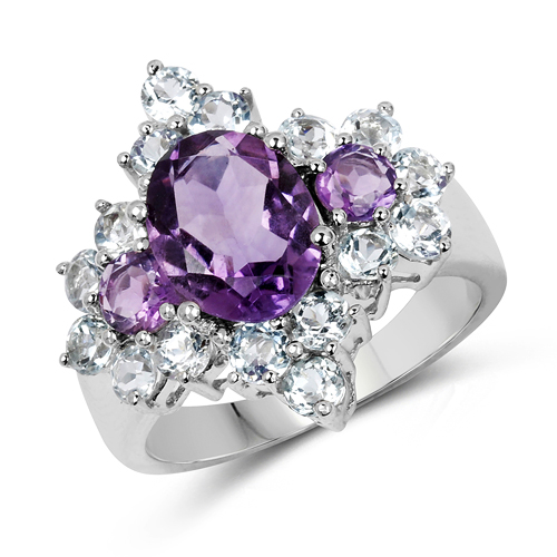 Amethyst-4.55 Carat Genuine Amethyst & Blue Topaz .925 Sterling Silver Ring