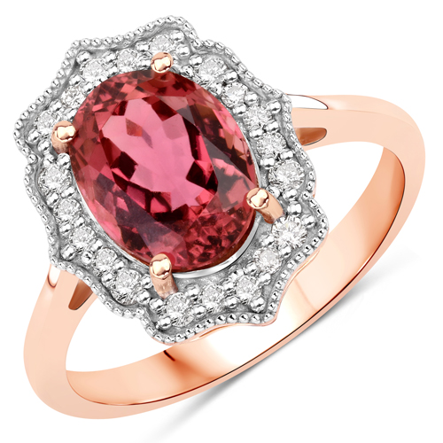 Rings-2.66 Carat Genuine Royal Pink Tourmaline and White Diamond 14K Rose Gold Ring