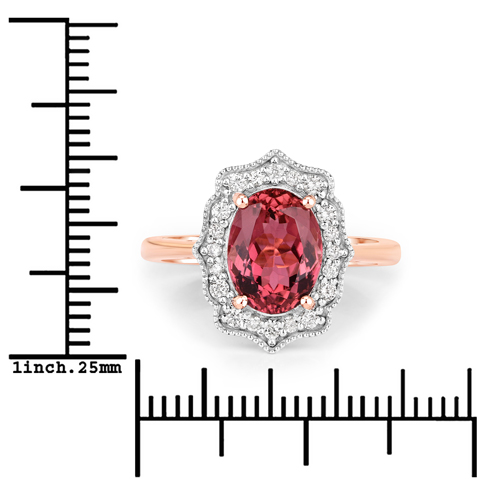 2.66 Carat Genuine Royal Pink Tourmaline and White Diamond 14K Rose Gold Ring