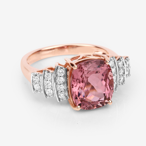 4.80 Carat Genuine Pink Tourmaline and White Diamond 14K Rose Gold Ring
