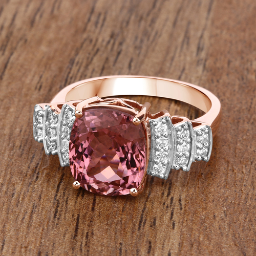 4.80 Carat Genuine Pink Tourmaline and White Diamond 14K Rose Gold Ring