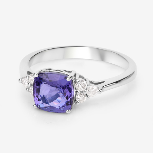 2.19 Carat Genuine Tanzanite and White Diamond 14K White Gold Ring