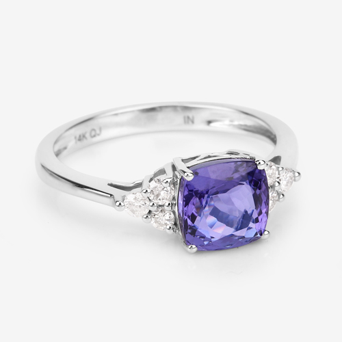 2.19 Carat Genuine Tanzanite and White Diamond 14K White Gold Ring