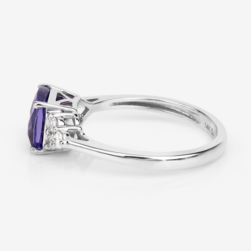 2.19 Carat Genuine Tanzanite and White Diamond 14K White Gold Ring
