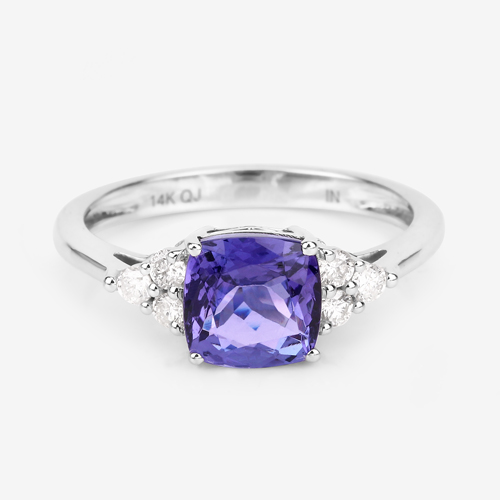 2.19 Carat Genuine Tanzanite and White Diamond 14K White Gold Ring
