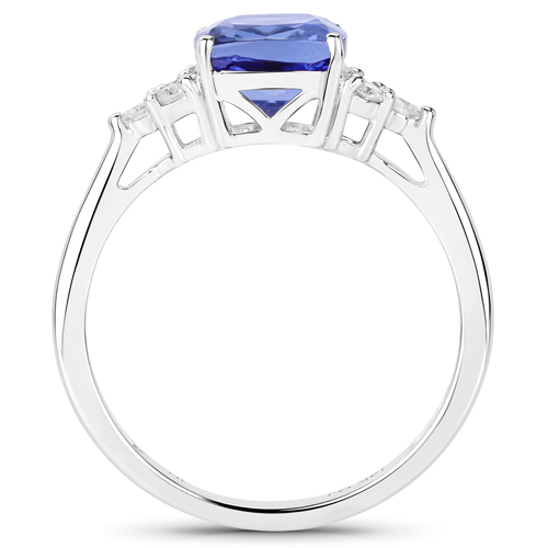 2.19 Carat Genuine Tanzanite and White Diamond 14K White Gold Ring