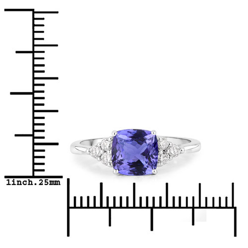 2.19 Carat Genuine Tanzanite and White Diamond 14K White Gold Ring