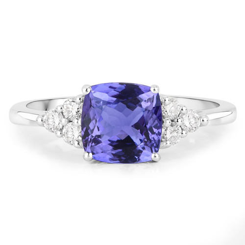 2.19 Carat Genuine Tanzanite and White Diamond 14K White Gold Ring