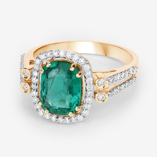 2.74 Carat Genuine Zambian Emerald and White Diamond 14K Yellow Gold Ring