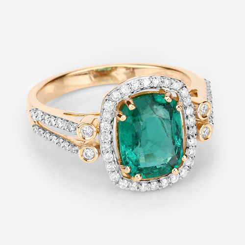 2.74 Carat Genuine Zambian Emerald and White Diamond 14K Yellow Gold Ring