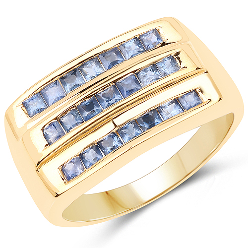 Sapphire-14K Yellow Gold Plated 1.05 Carat Genuine Blue Sapphire .925 Sterling Silver Ring